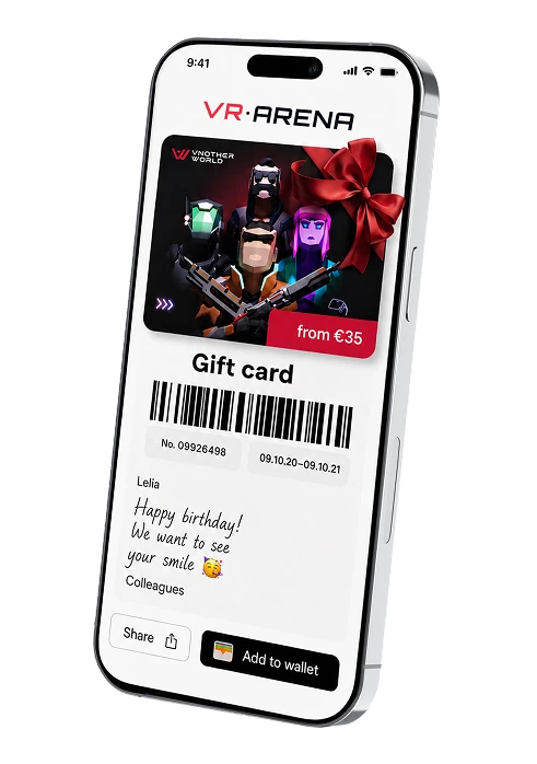 VR·Arena e-gift card on a phone